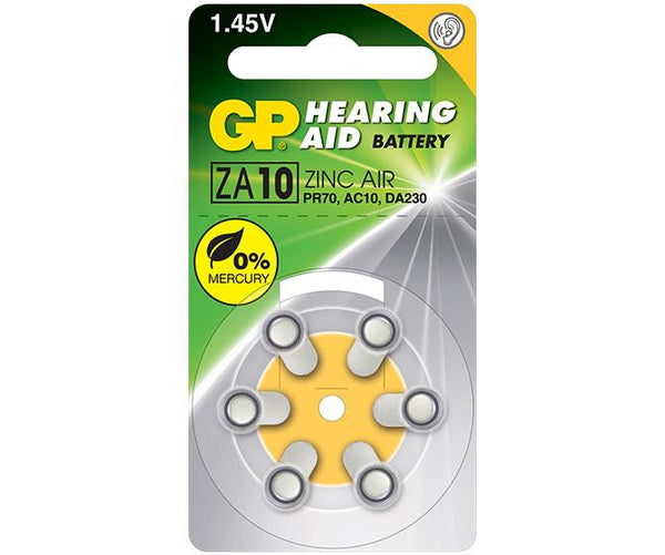 Батарейки GP для слуховых аппаратов (ZA10F), 6 шт.