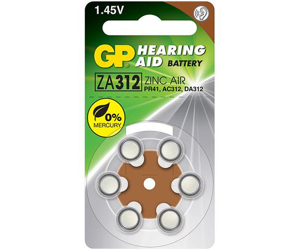 Батарейки GP для слуховых аппаратов (ZA312F), 6 шт.
